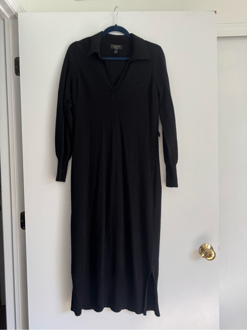 Black Collared Long-Sleeve Knit Midi Dress by Banana Republic